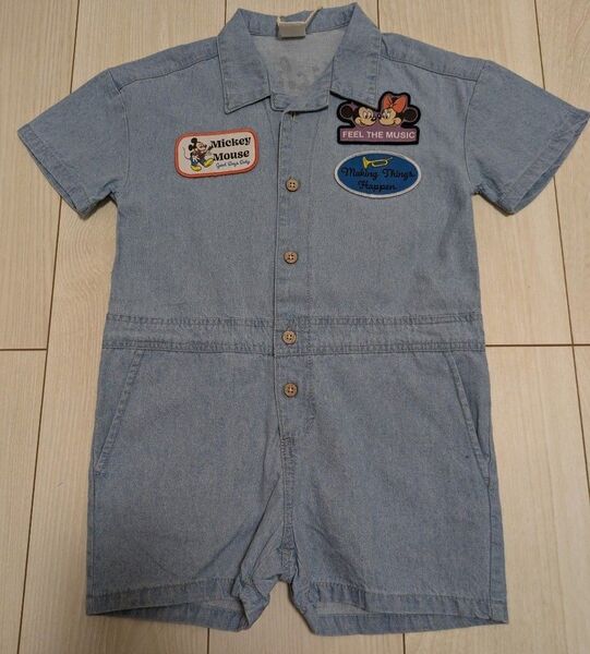 新品 リトシー 80 ディズニー ミッキー ミニー つなぎ カバーオール 半袖 デニムシャツオール