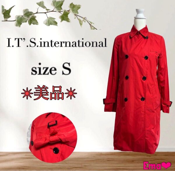【美品】I.T’.S.international イッツインターナショナル size S レッド 長袖 トレンチコート