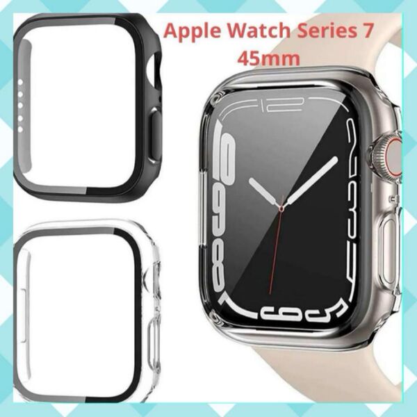 2色セットApple Watch 7 ケース Series7 45mm アップルウォッチ保護カバー ガラスフィルム 一体型