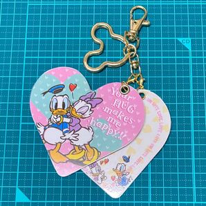 【現品限り】ドナルドダック デイジーダック キーホルダー ハート型 lovely☆ マウス型ゴールドリングキーホルダー