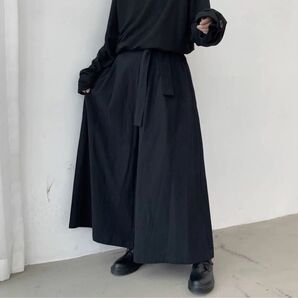 モード系 袴パンツ ユニセックス ワイドパンツ ゆったり ブラック