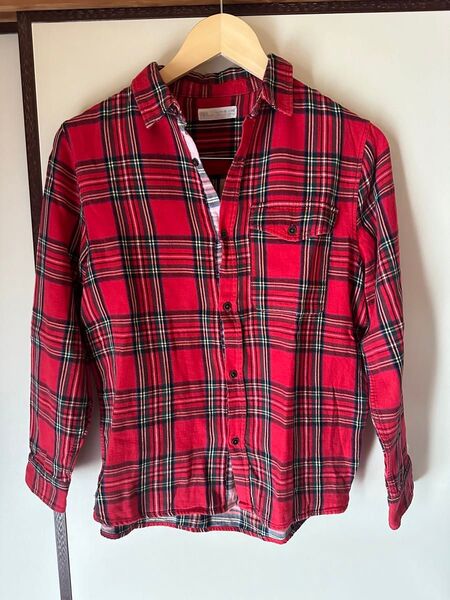 【古着】ZARA キッズ チェック柄 長袖 ブラウス 古着 150サイズ