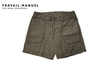 【1000円～】★TRAVAIL MANUEL トラバイルマニュエル 麻×綿 リネン混合 チェック ショートパンツ M