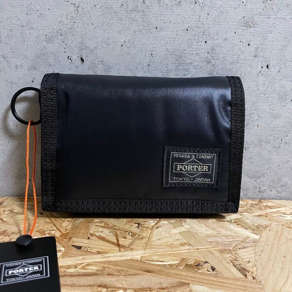 ブラック【新品】PORTER CAPSULE WALLET ポーター カプセル 三つ折り財布 吉田カバン コインケース 小銭入れ