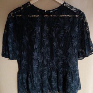 【クーポン使用で500円☆美品☆】 ZARA レーストップス ブラウス Lサイズ ザラ