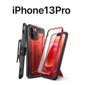 iPhone13Proケース 腰かけクリップ付 フィルム一体型 レッド ブラック 全面保護