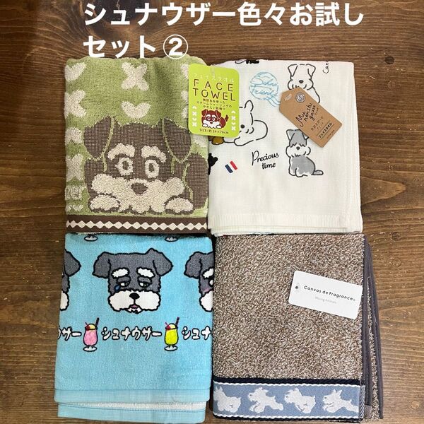 【新品】シュナウザー柄 フェイスタオル 色々お試し4枚セット②
