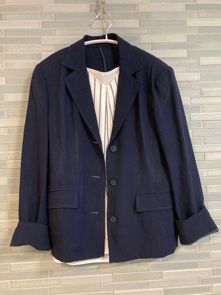 【最終値下】ジャケット 薄手 ネイビー レディース 通勤服 Mサイズ シンプルジャケット お受験