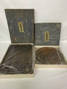 * wooden lacquer ware *. Japanese cedar circle tray rectangle tray 2 pieces set *