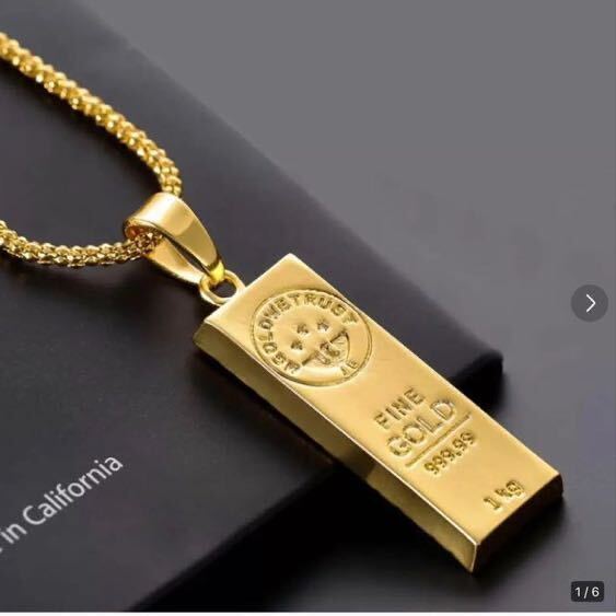 インゴットネックレス ゴールドネックレス メンズ レディース ペンダント デザイン 延べ棒 18KGP メッキ チェーン Gold