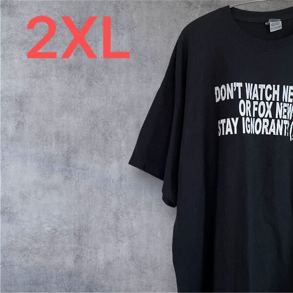 【US古着】ブラック 2XL Tシャツ 半袖 レギュラー プリント メンズ レディース 大きいサイズ オーバーサイズ GILDAN