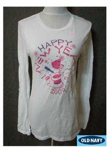 USA購入 人気アメカジブランド オールドネイビー【OldNavy】 『HAPPY NEW YEAR 2009』ロングTシャツ US M サイズ ホワイト