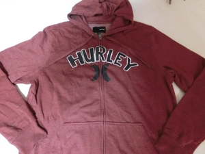 USA購入 人気サーフ系ブランド ハーレー【Hurley】裏起毛ロゴ刺繍プリントフルジップパーカーUS Lサイズ エンジ