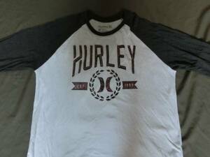 USA購入 人気サーフ系アメカジブランド ハーレー【Hurley】7分袖丈 ラグランプリントＴシャツ US Lサイズ 白 x 濃灰