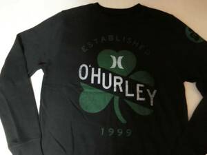 USA購入 人気ボーダー系アメカジブランド ハーレー【Hurley】薄手生地裏起毛アイリッシュ系プリントトレーナーUS Mサイズ ブラック