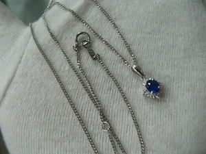  beautiful goods used Pt900 sapphire diamond pendant attaching Pt850 chain necklace 