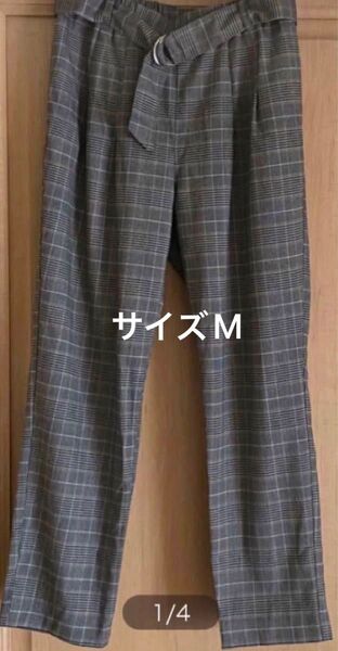 レディース ボトムス パンツ テーパードパンツ チェック柄 グレー M