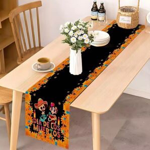 テーブルランナー ハロウィン 花柄 メキシカン風 装飾 スカル 骸骨 ホームパーティー テーブルコーディネート