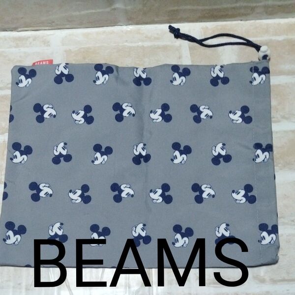 ビームス BEAMS ミッキーマウス コラボ 巾着袋 雑誌付録 未使用品 34×27センチ シューズケース 旅行 スポーツクラブ