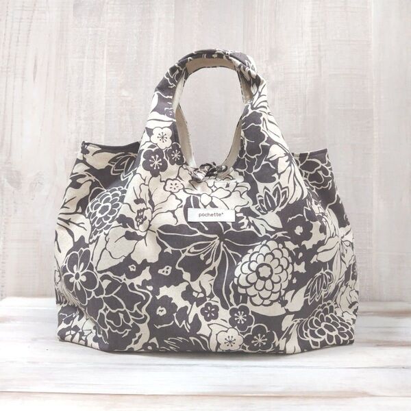 ハンドメイド エコバッグ ダリア柄 pochette handmade サブバッグ
