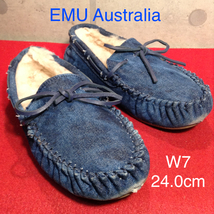 【売り切り!!送料無料!!】A-51 中古!EMU Australia スリッポン ファーモカシン デニム 24.0cm 箱無し!激安!_画像1