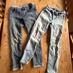 ■子供服 あったか 女の子 ジーンズ 130 ダメージ 2枚セット