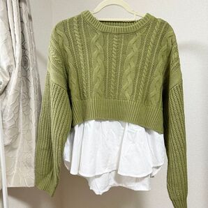 CPCM ニット 黄緑 ニット セーターシャツニット ケーブルニット レディース