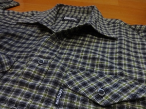 FIRST DOWN 緑系チェックネルシャツ【 身幅 約 １００ cm 】Ｌ アウトドア 綿100