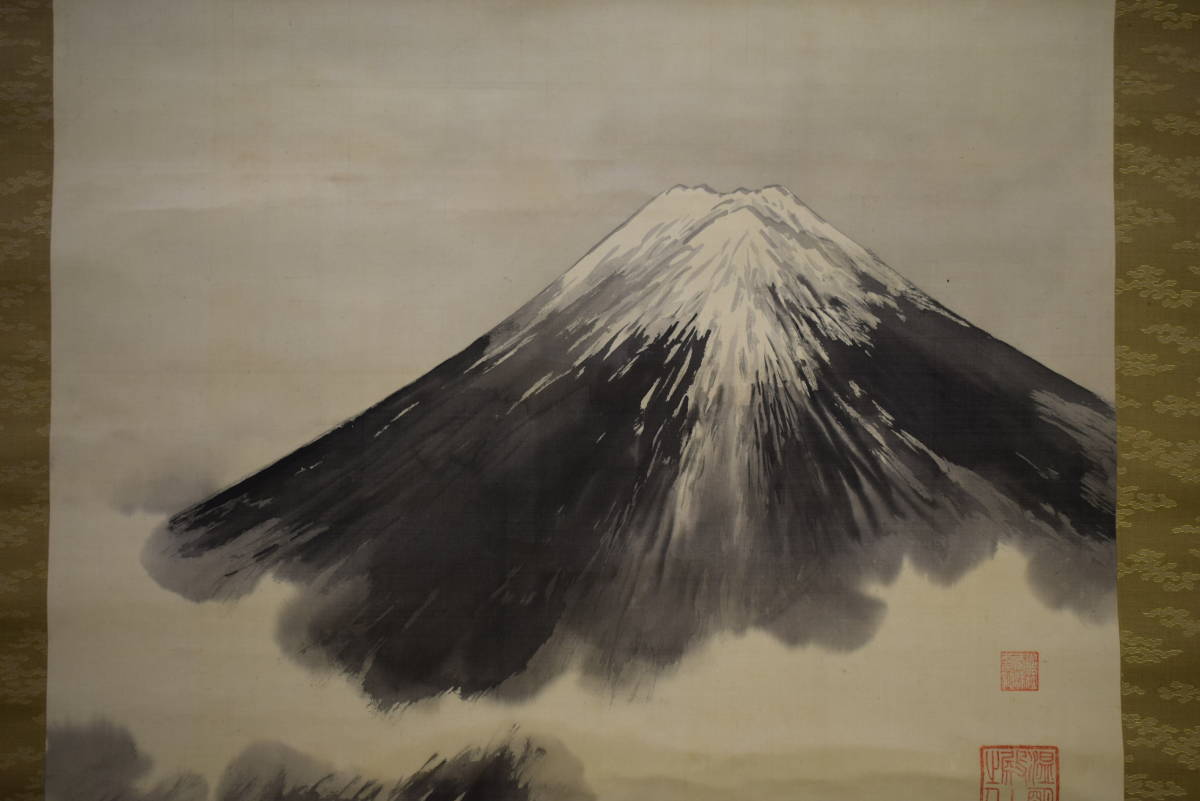 [Unknown] // Artist unknown / Mount Fuji / Ichikawa Jukai with paulownia wood box / Large / Hotei-ya hanging scroll HG-754, Painting, Japanese painting, Landscape, Wind and moon