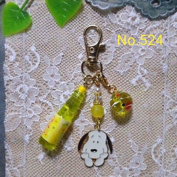 【524】ハンドメイド*キーホルダー*ラムネ瓶*ヨーヨー*にっこり