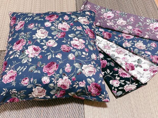 薔薇柄ロココ調 座布団カバー55×59cm銘仙判クラシカルガーデン:グレー1枚