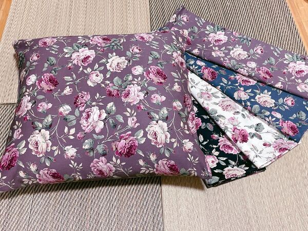 薔薇柄ロココ調 座布団カバー55×59cm銘仙判クラシカルガーデン:ブラウン1枚