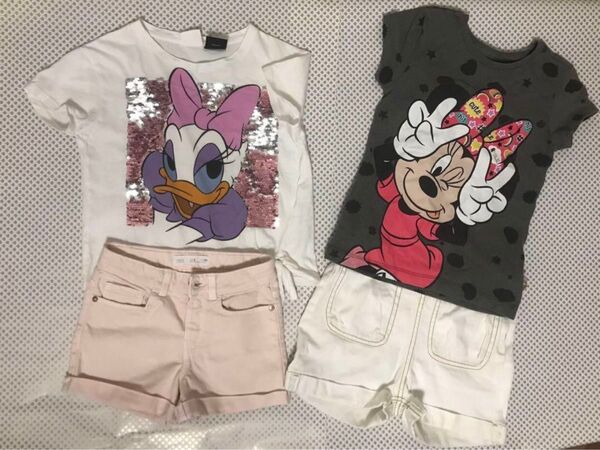 デイジーダックとミニーちゃん Tシャツ、ズボンセット 子供服 古着 ハーフパンツ 120cm