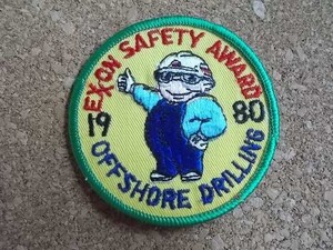 80s EXXON SAFETY AWARD 1980 ExxonMobil エクソン ビンテージ 刺繍ワッペンA/ガソリン キャラクター ギャグ ジョーク アメリカ USA パッチ