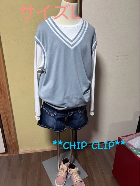 CHIP CLIP サイズL ブルー系トレーナー 推し活 ブルー推し USED