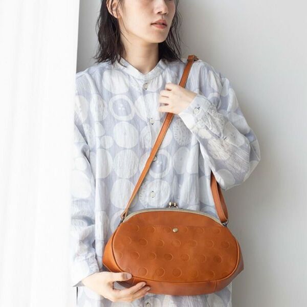 未使用★カンミ★kanmiキャンディがま口ショルダーバッグ キャメル レザー ショルダーバッグ