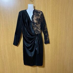 黒とベージュのレース入りワンピース単品 長袖 着用3回アイロン省略皺有りサイズ不明 傷汚れ有りとして出品