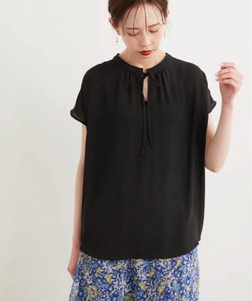 【美品】ROPE' PICNIC 前後2WAY スタンドブラウス シフォンブラウス プルオーバー Lサイズ 黒