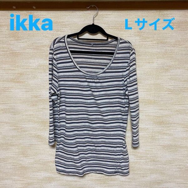 ikka 軽く柔らかい素材のボーダー柄トップス サイズL