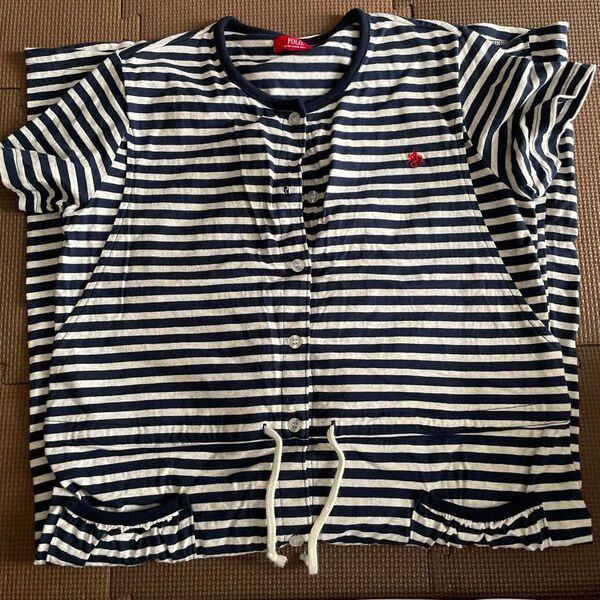 マタニティパジャマ 前開きパジャマ 入院着 POLO ワンピース ネイビー ボーダー レディース パジャマ