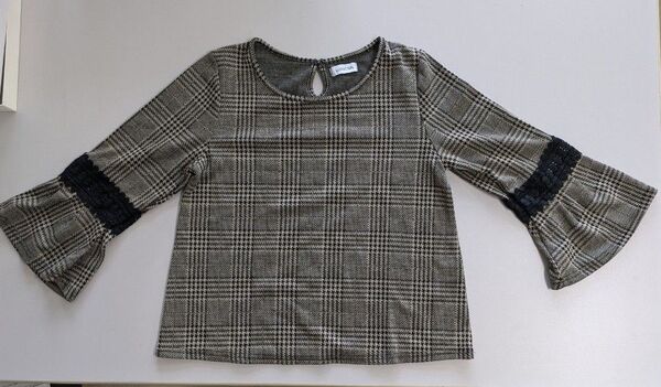 【LUNACION】七分袖 フレアスリーブシャツ レディース 女の子 Lサイズ 千鳥柄 トップス カットソー しまむら しまパト