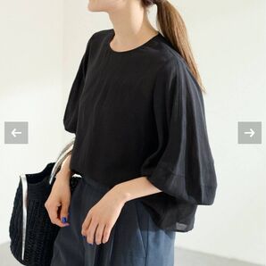 新品タグ付き☆フレームワークFRAMeWORK リネン混 シアー プルオーバー ブラウス 黒 ブラック フリーサイズ 麻