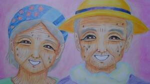 Art hand Auction B5 size original Hand-Drawn artwork illustration Smiling elderly couple in a farmhouse, comics, anime goods, hand drawn illustration