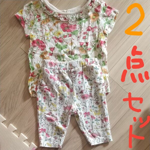 2点セット ベビー キッズ 幼児 半袖Tシャツ ズボン セット トロピカル 夏 花柄 女の子 サイズ100