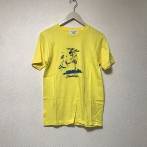 美品本物レフトアローンLEFTALONEコットン刺繍デザイン半袖TシャツメンズサーフアメカジミリタリーストリートゴルフSイエロー