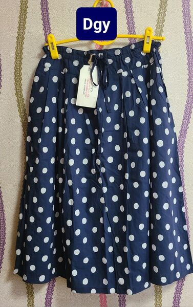 ■Dgy■ ドット柄 裏地付き 綿麻 スカート・新品