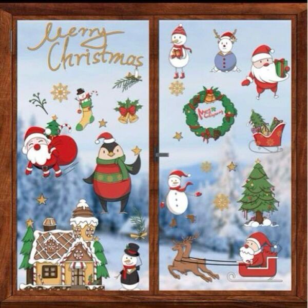 クリスマス ステッカー 飾り DIY 窓 ガラス シール 128pcs
