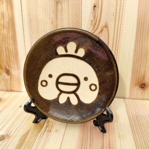 【陶芸小皿】にわとり《色:ブラウン》ぽトフオリジナル動物イラスト/BC
