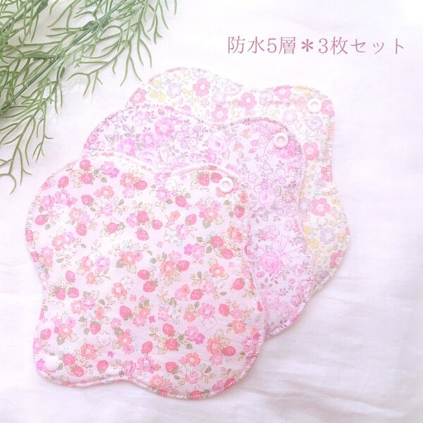 防水あり 肌面選べる 布ナプキン 3枚セット ピンク花柄セット 生理用 吸水
