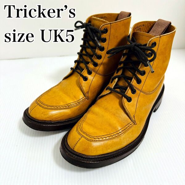【希少】トリッカーズ カントリーブーツ ダービーブーツ Uチップブーツ 23.5 Trickers UK5 ブラウン レザー 革靴